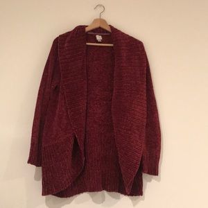 Red Chenille Slouchy Cardigan